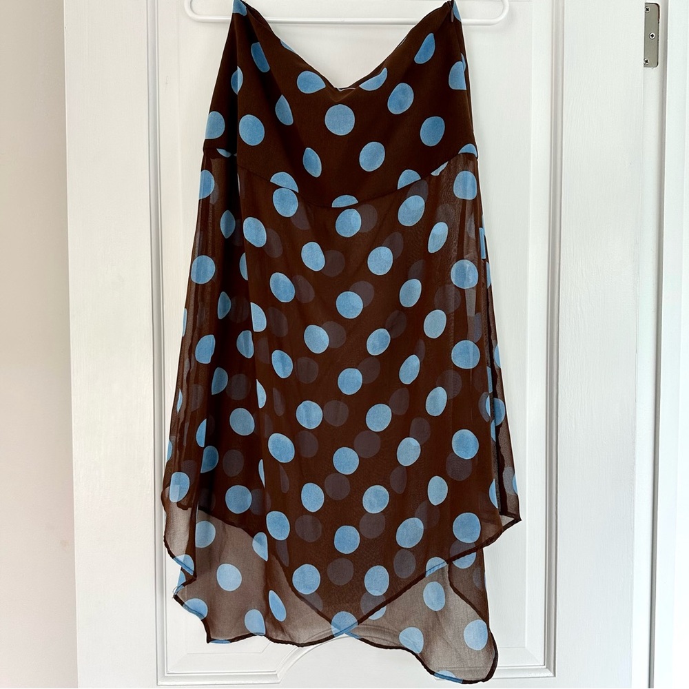 SOLD❣️Zara Brown and Blue Polka Dot Asymmetrical Midi Skirt